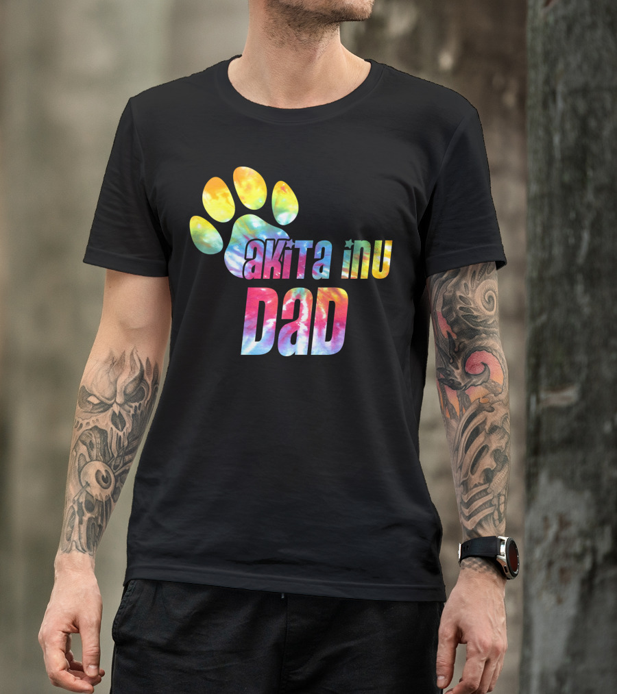 Tie Dye Akita Inu Dad Paw Print Dog Lovers Father's Day T-Shirt