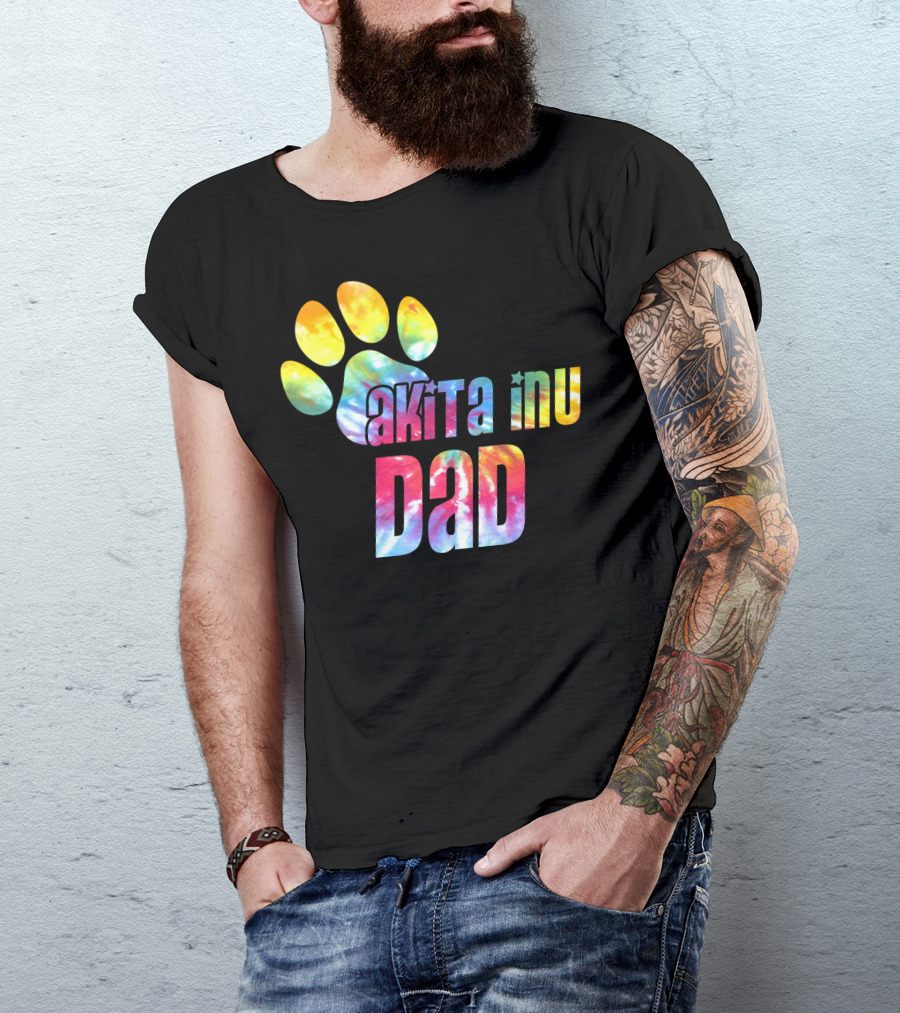 Tie Dye Akita Inu Dad Paw Print Dog Lovers Father's Day T-Shirt