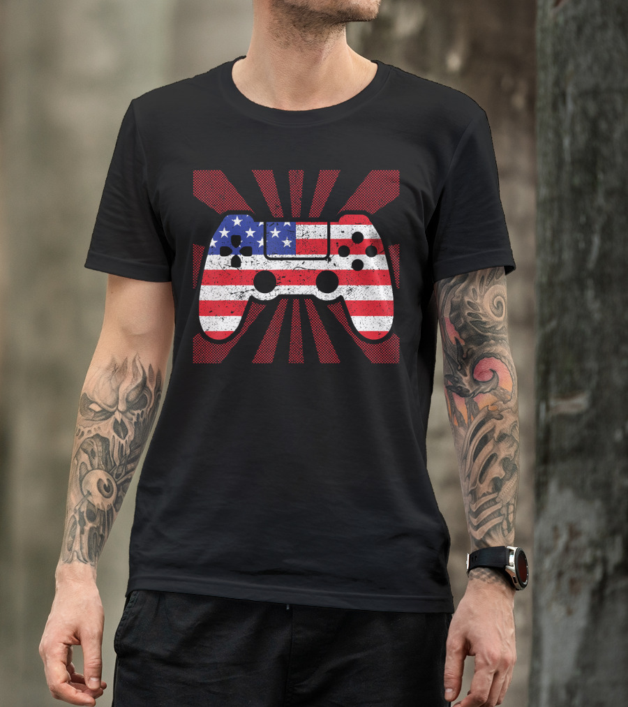 USA Flag Game Controller Patriotic 4th Of July T-Shirt