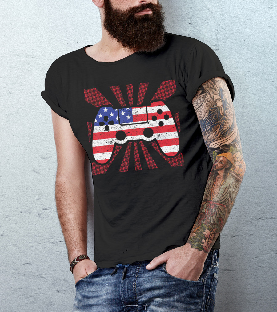USA Flag Game Controller Patriotic 4th Of July T-Shirt