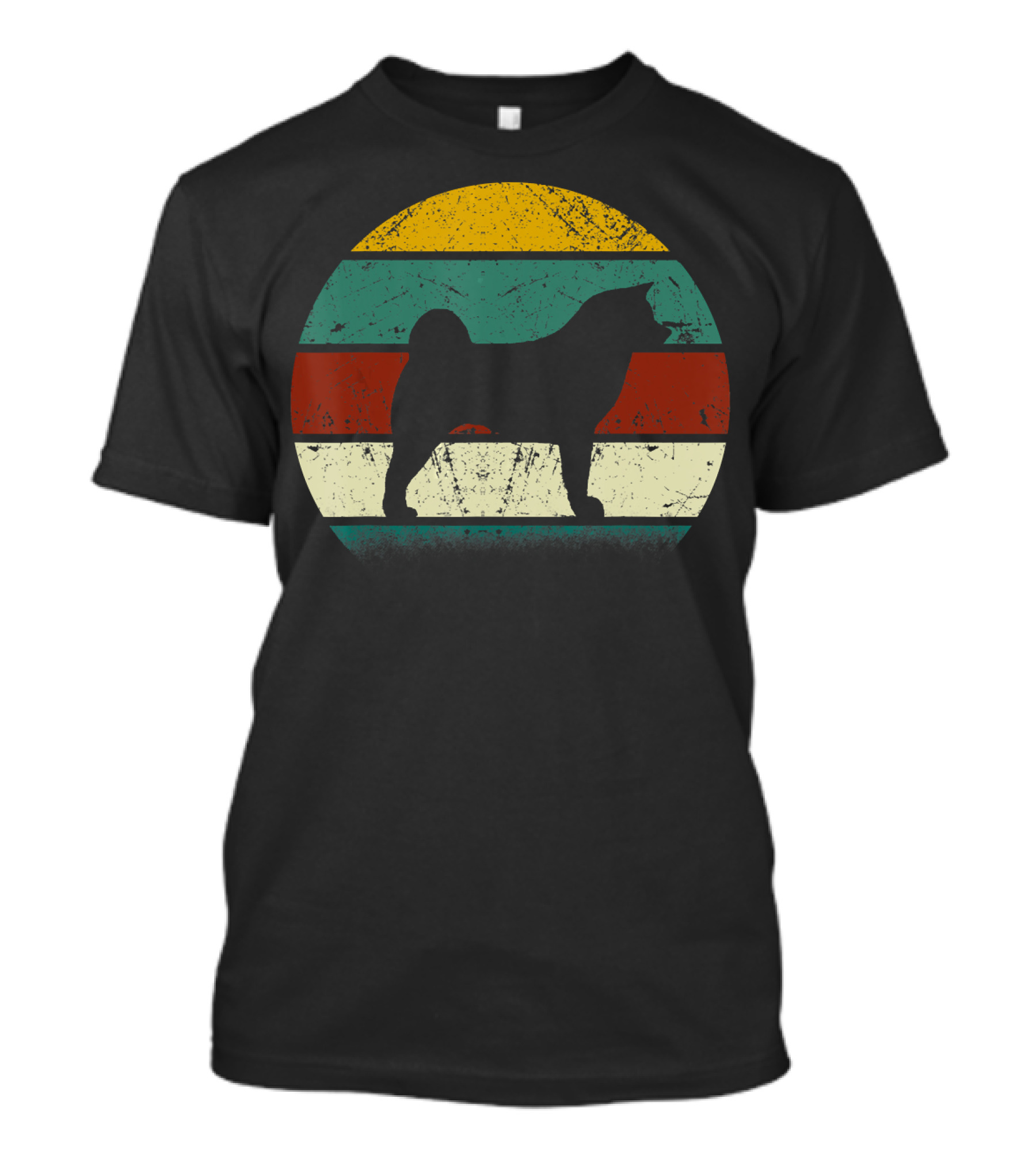 Vintage Akita Inu Silhouette Retro Stripes T-Shirt