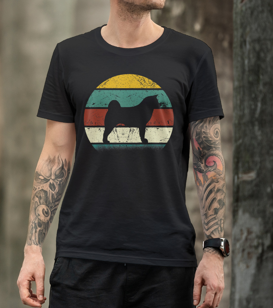 Vintage Akita Inu Silhouette Retro Stripes T-Shirt