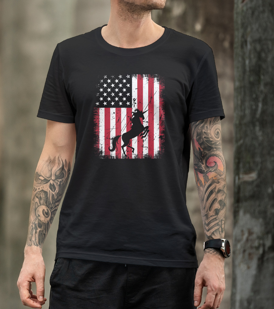 Vintage Unicorn American Flag 4th July USA T-Shirt