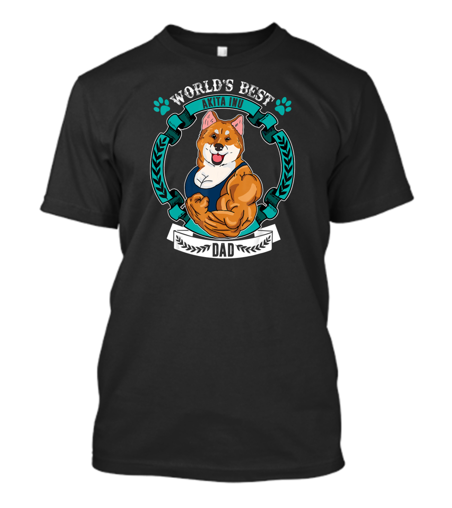 World's Best Akita Inu Dad Buff Dog Paw Prints T-Shirt