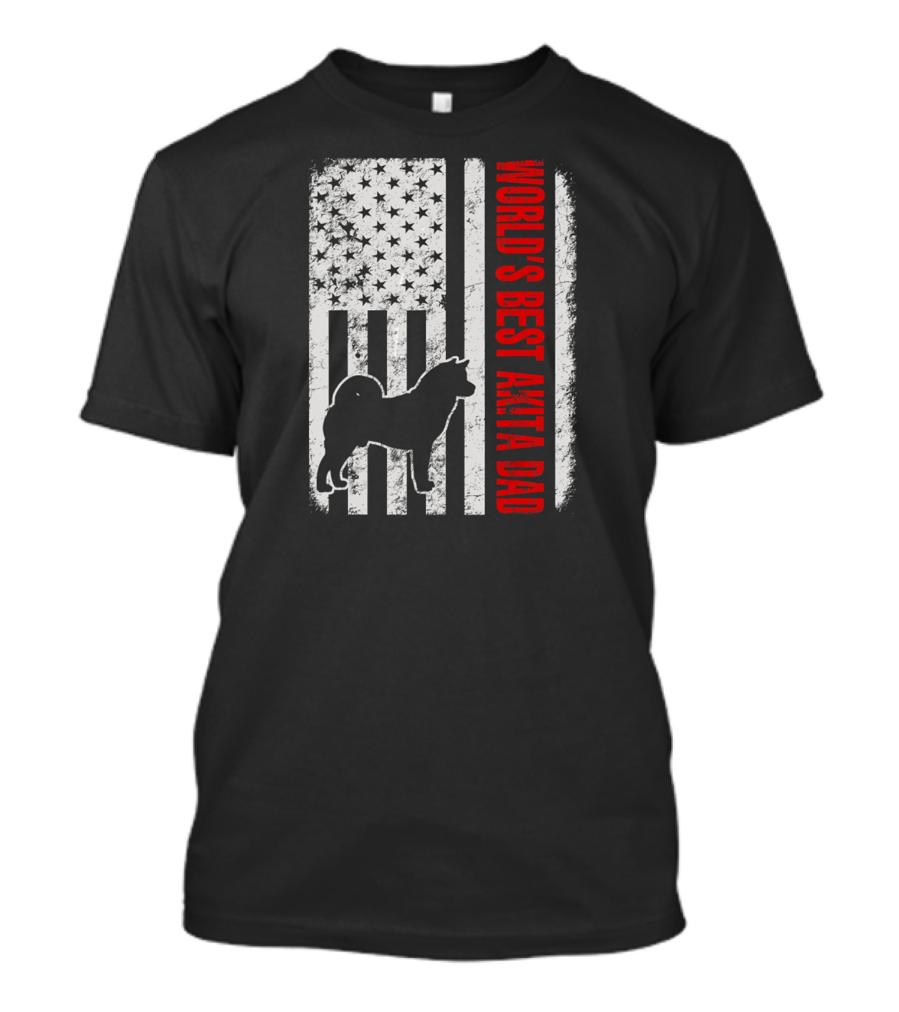 World's Best Akita Dad American Flag Silhouette T-Shirt