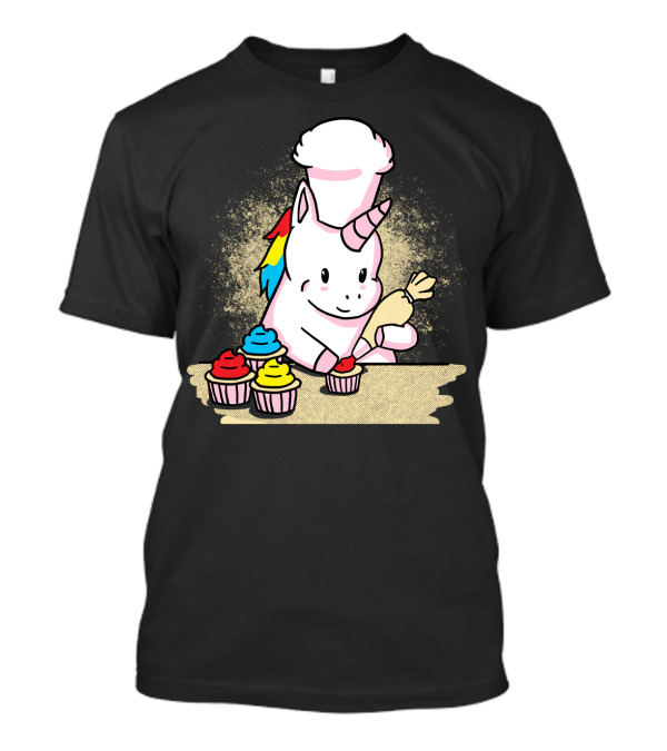 Cute Unicorn Baking Colorful Cupcakes With Chef Hat T-Shirt