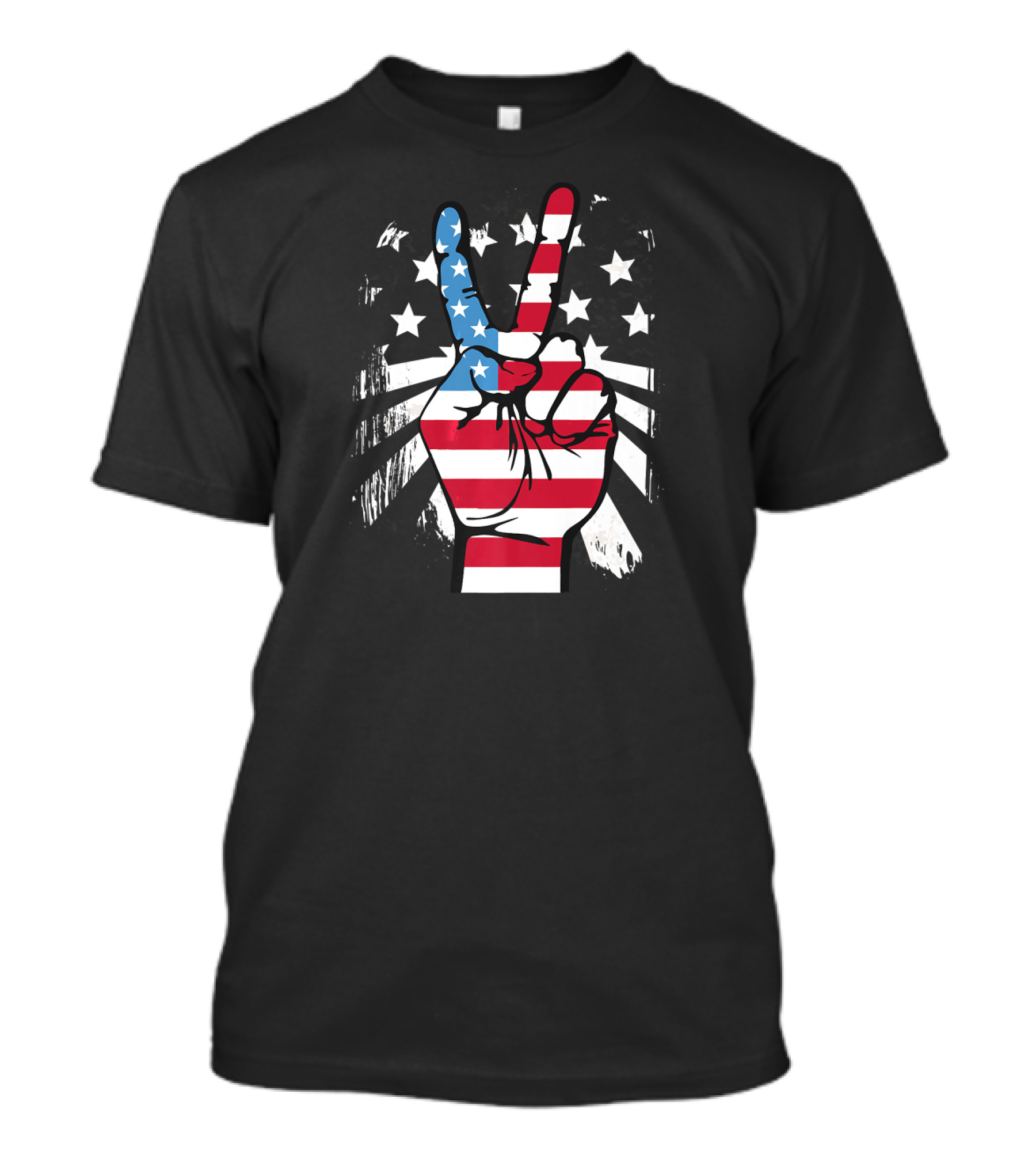 Fourth Of July American Flag Peace Hand And Stars T-Shirt