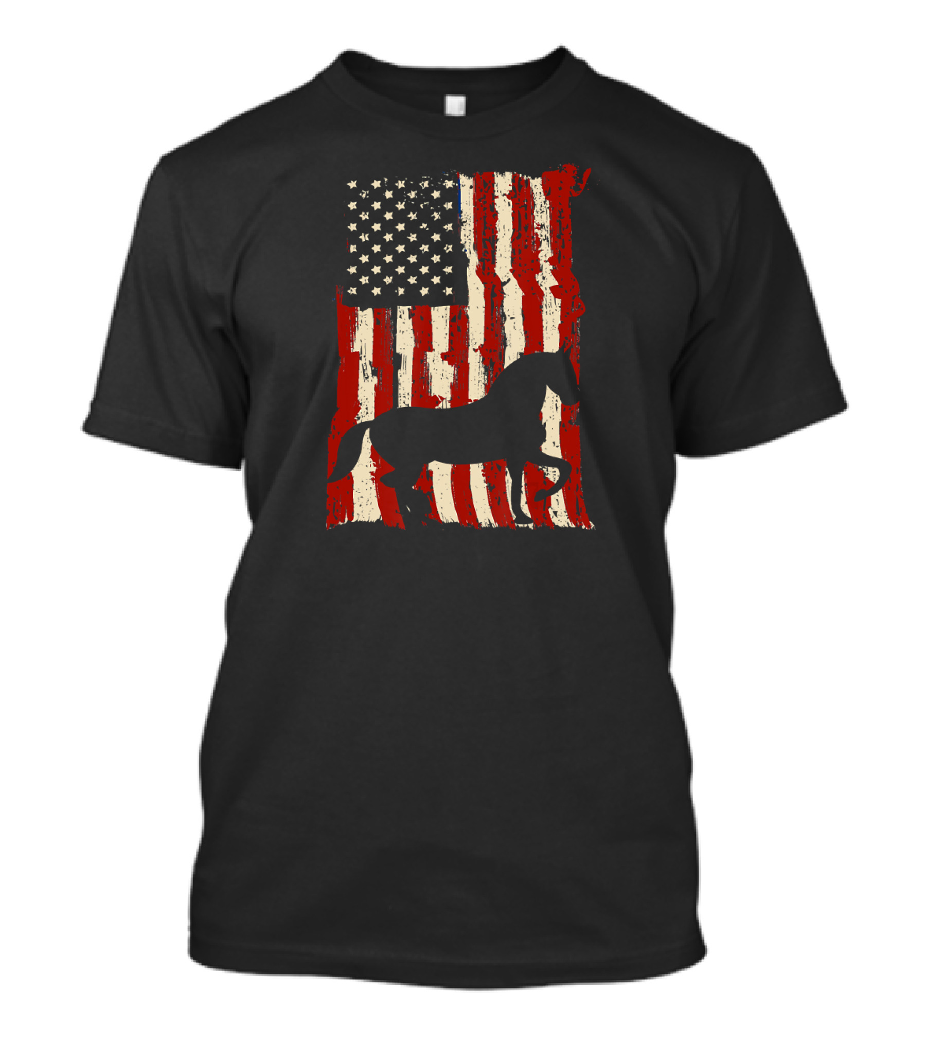 Horse Silhouette With Distressed American Flag 4th Of July USA T-Shirt