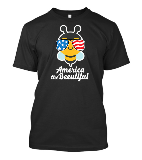 America The Beautiful Bee With American Flag Sunglasses T-Shirt