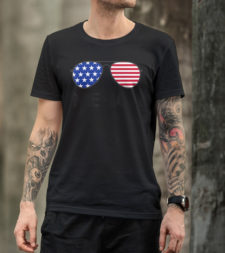 Mens 4th Of July 'Merica Stars And Stripes Sunglasses Americ T-Shirt