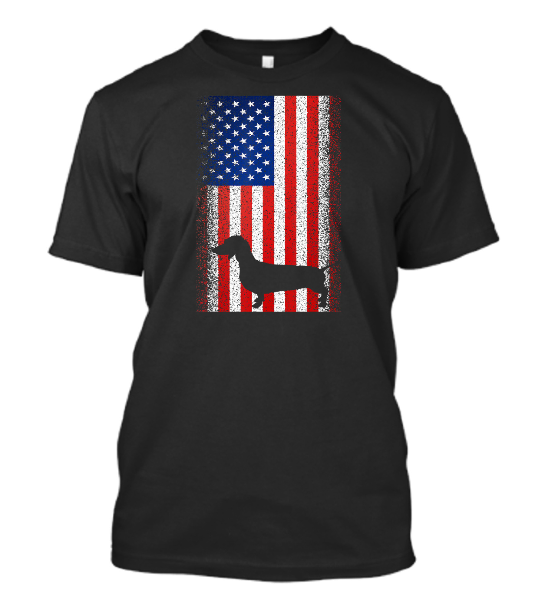 Vintage Dachshund Silhouette On Distressed American Flag Patriotic T-Shirt