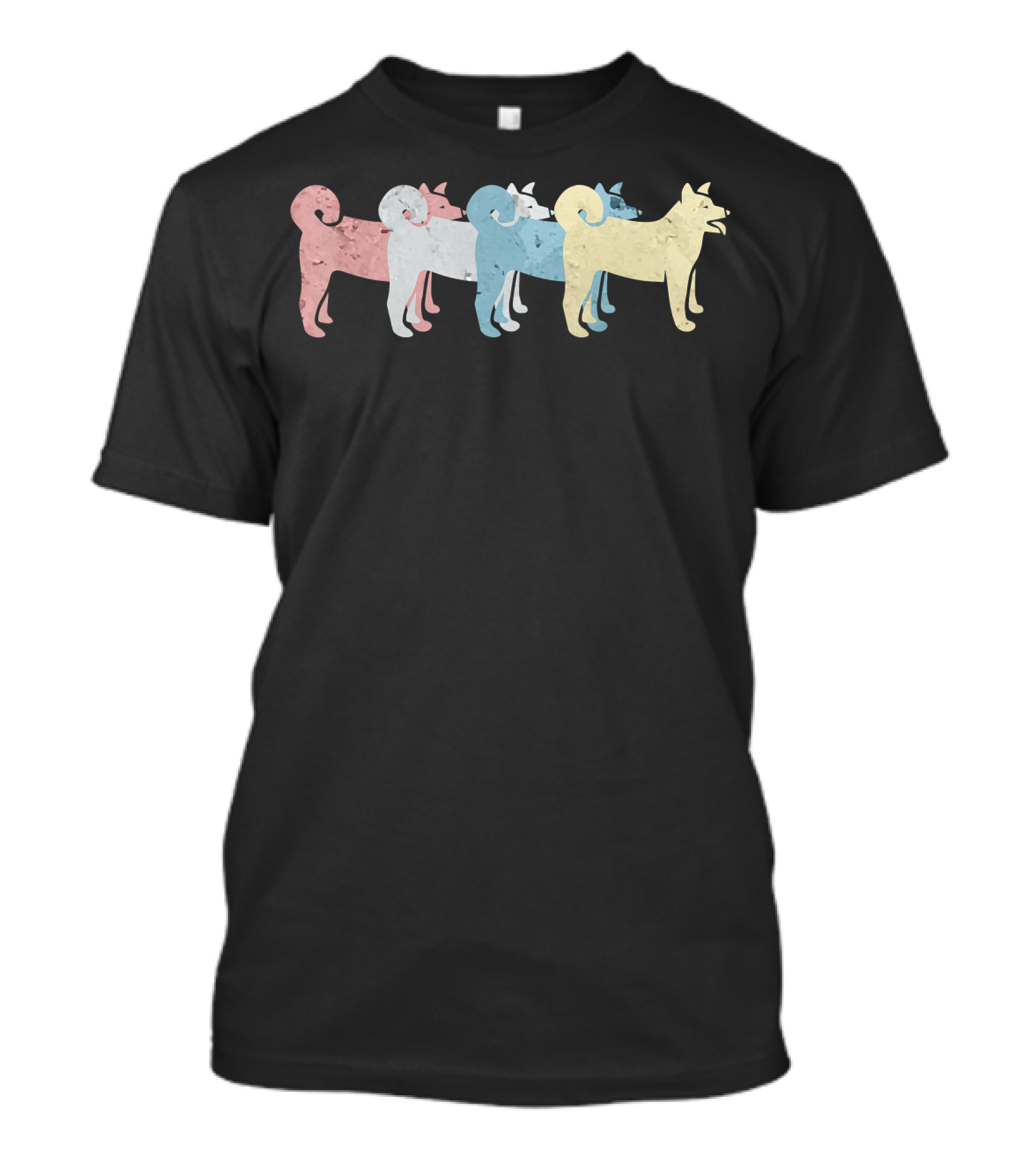 Retro Multicolored Akita Inu Silhouettes For Dog Lovers T-Shirt