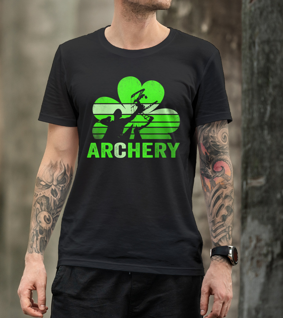 Archery Bow Hunter Silhouette Shamrock T-Shirt