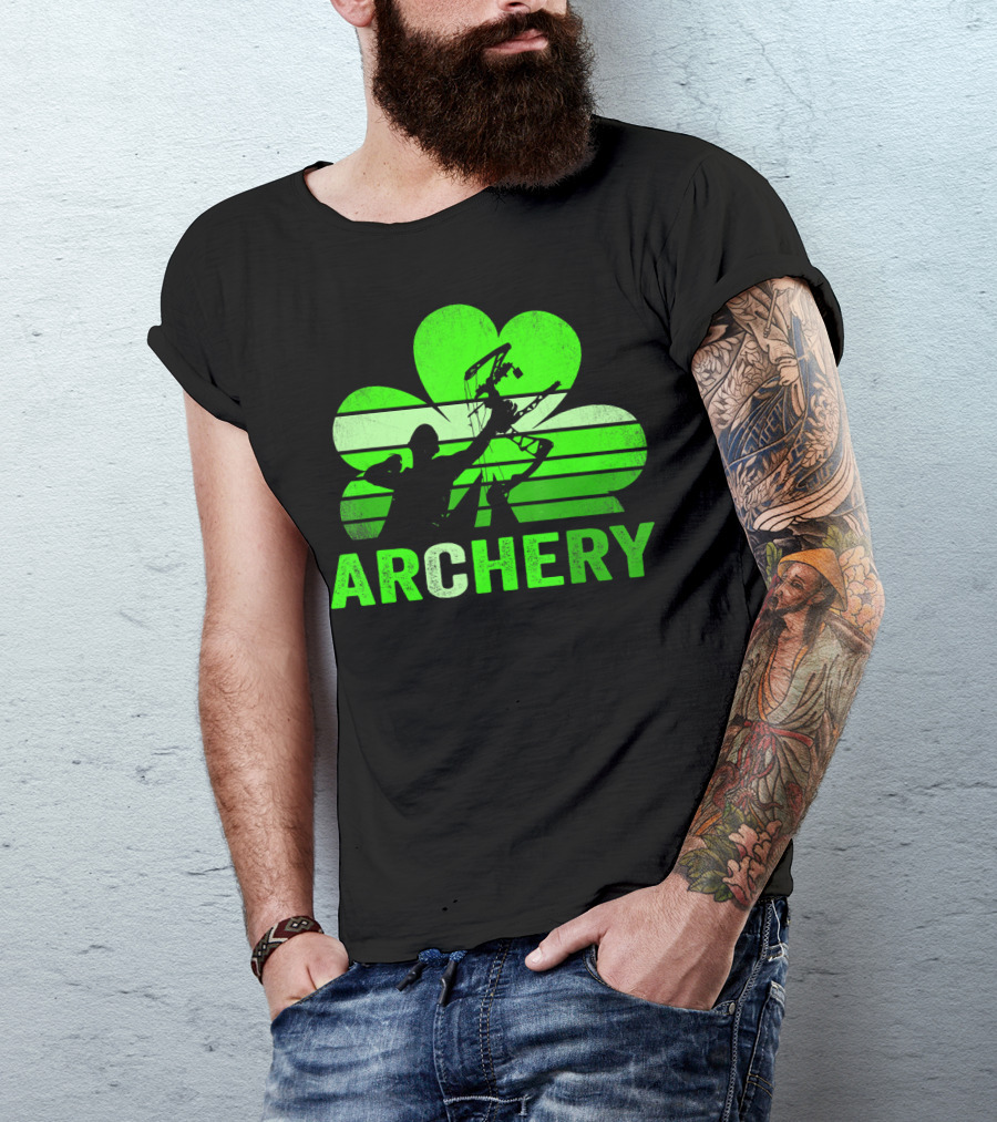 Archery Bow Hunter Silhouette Shamrock T-Shirt