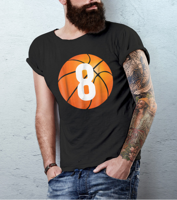Kids Basketball 8 Year Old Birthday Orange Ball T-Shirt