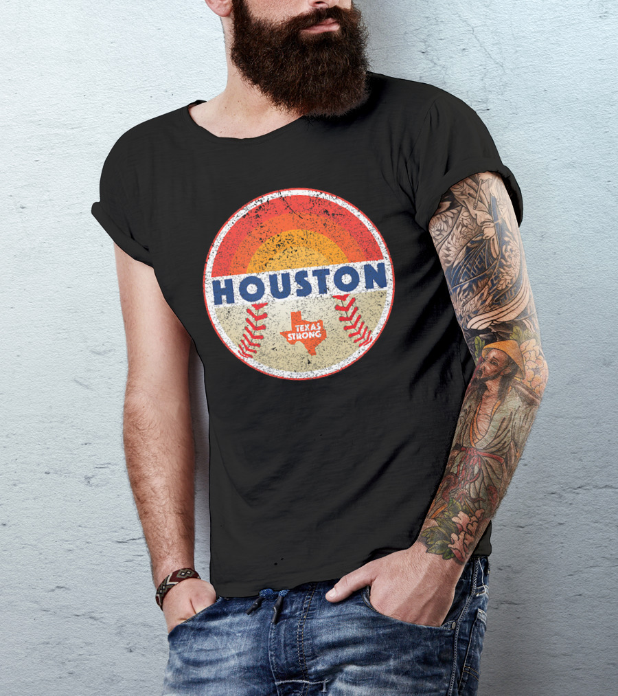 Houston Texas Strong Vintage Baseball Sunset Circle T-Shirt