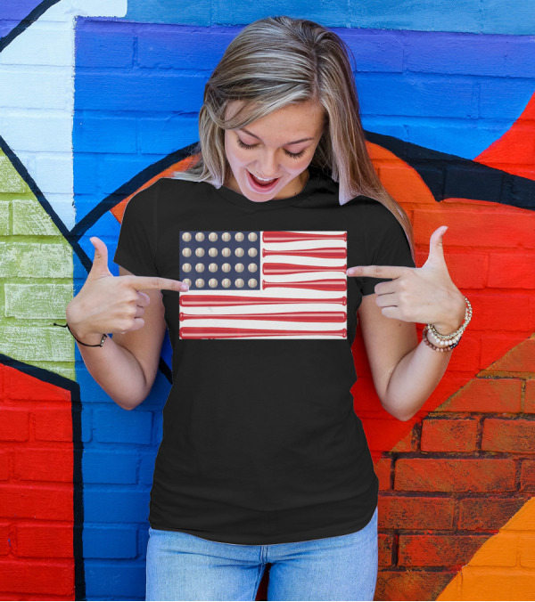 Baseball Bats And Balls American Flag USA Patriotic Sports T-Shirt