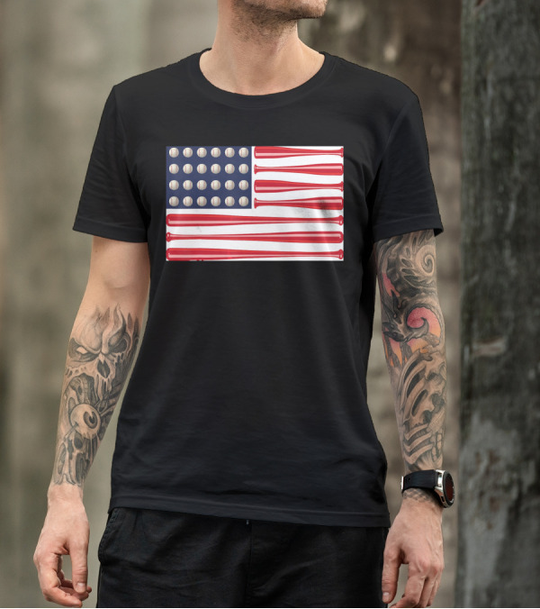 Baseball Bats And Balls American Flag USA Patriotic Sports T-Shirt