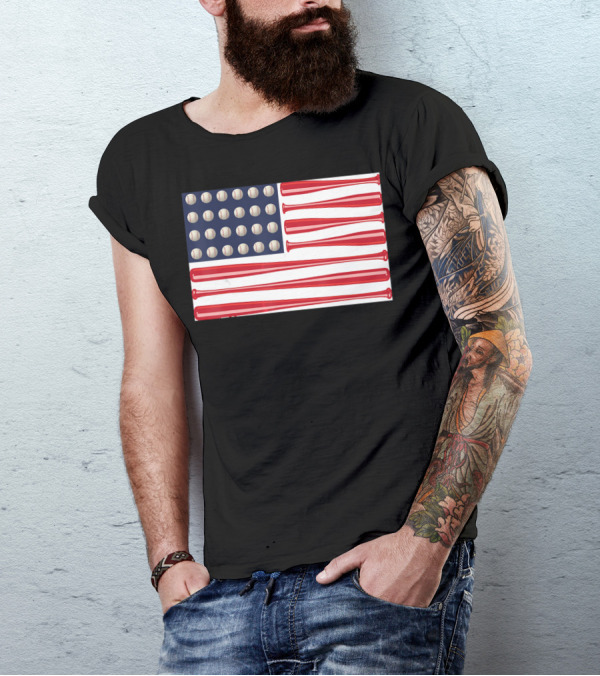 Baseball Bats And Balls American Flag USA Patriotic Sports T-Shirt