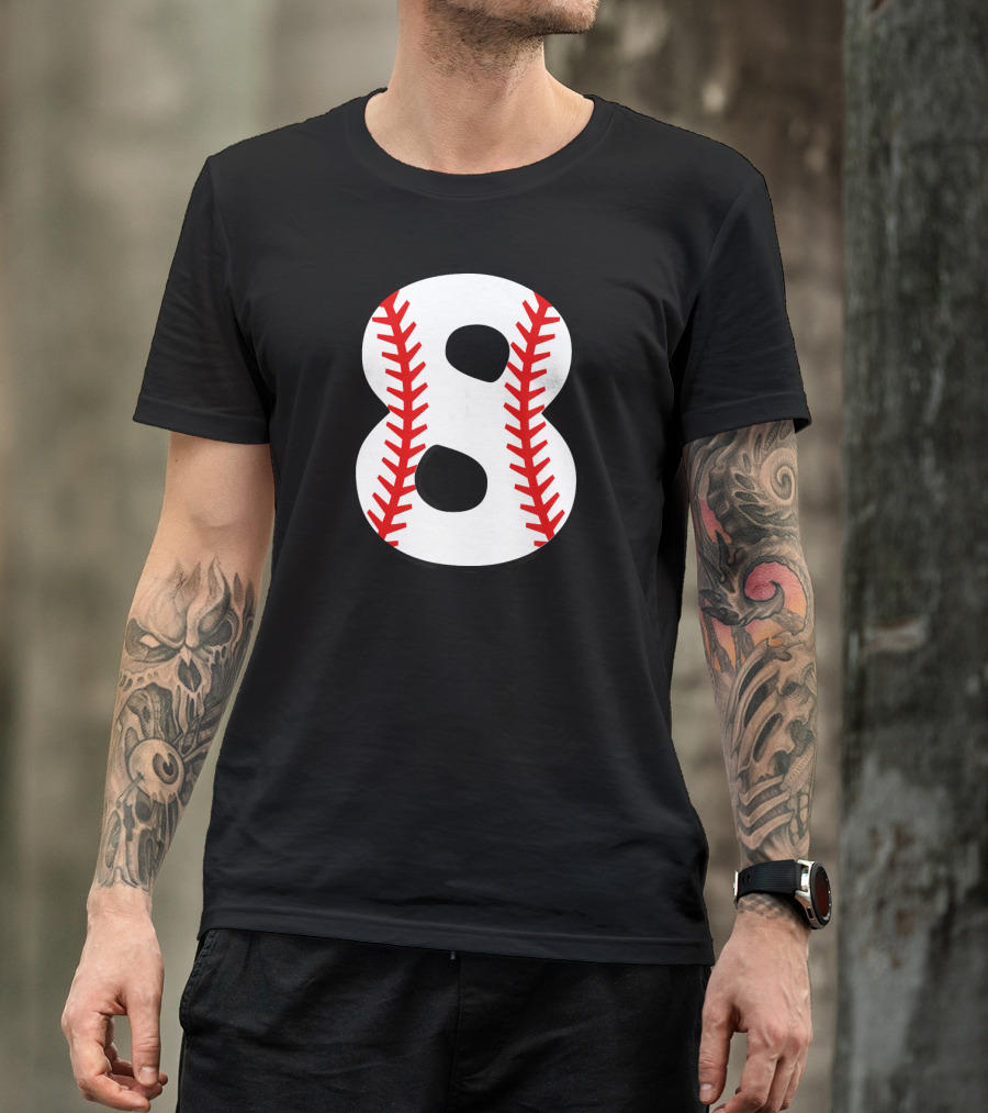 Eight Birthday 8th Baseball Number Stitch T-Shirt