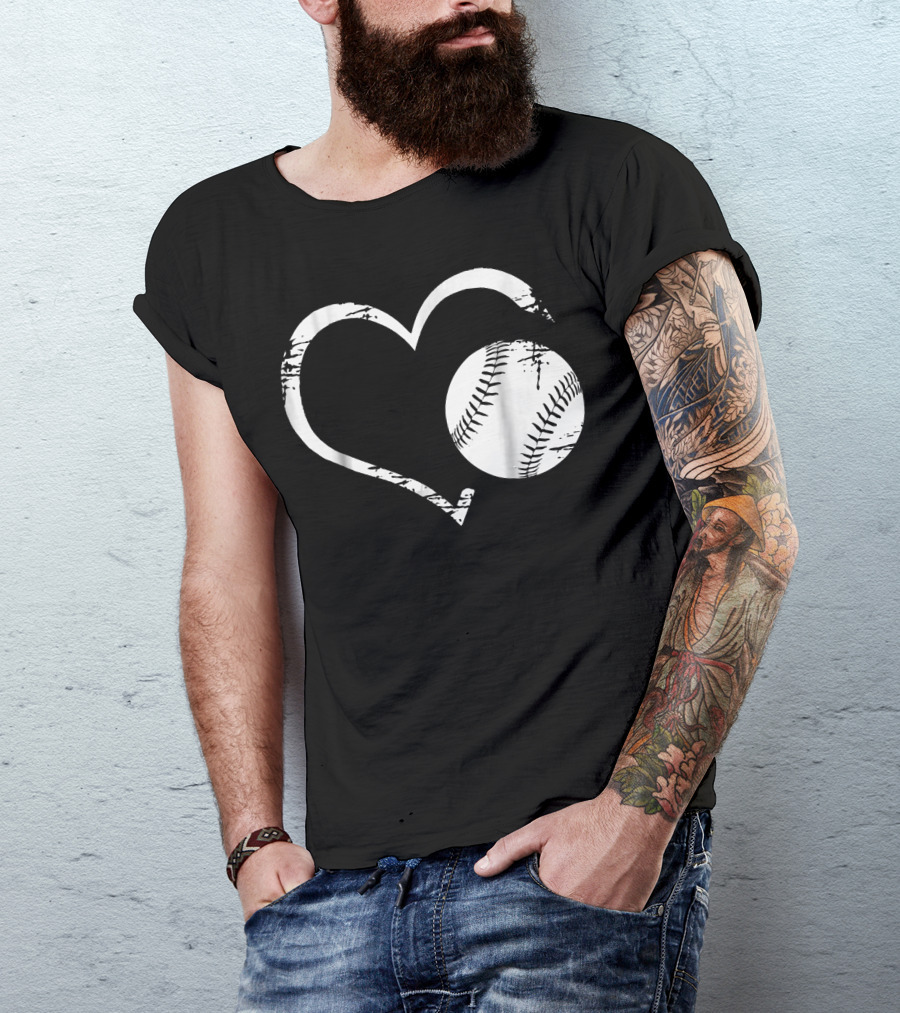 Funny Baseball Lover Heartbeat I Love Base Heart Ball T-Shirt