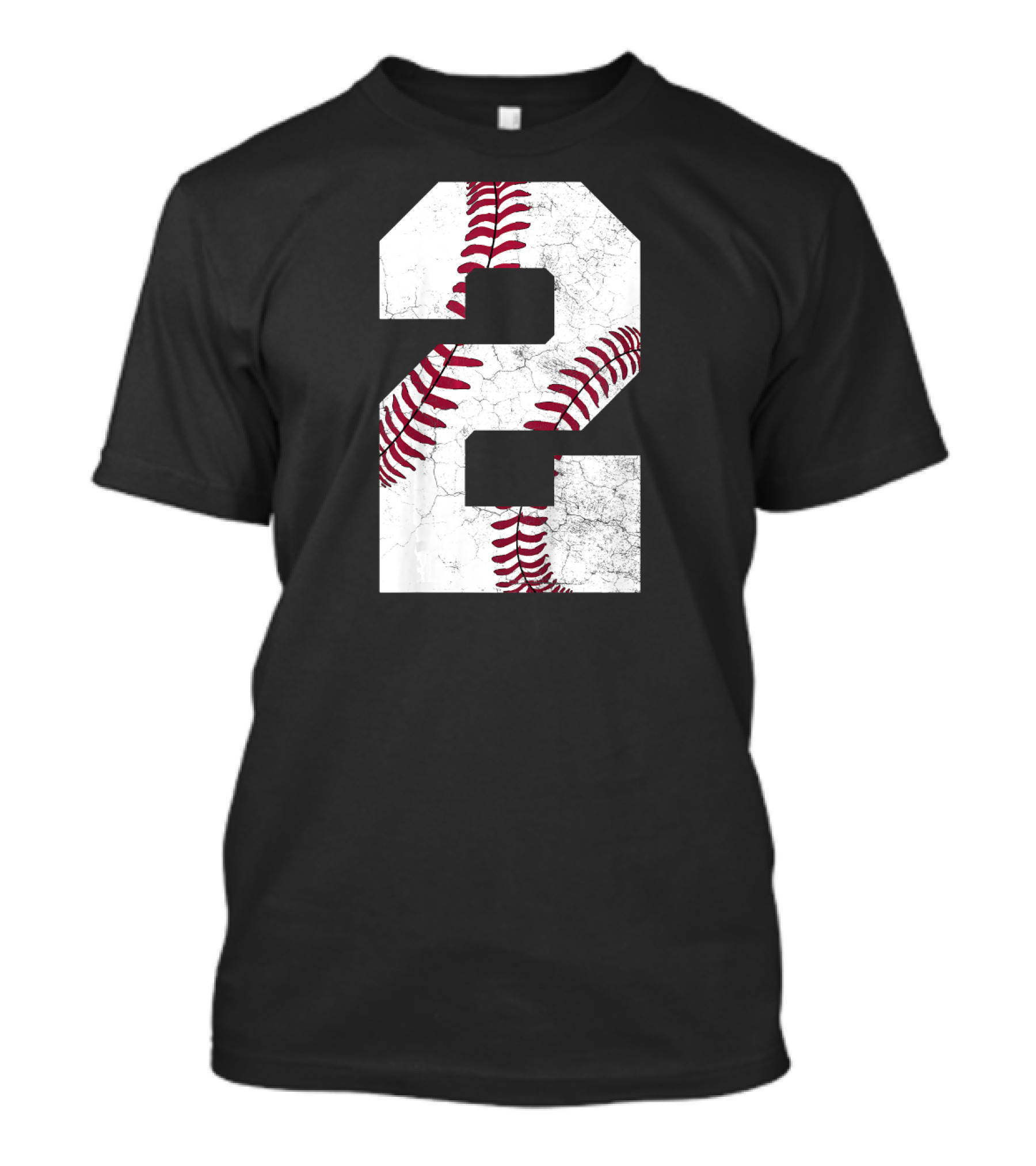Kids 2nd Birthday Baseball Number Two With Red Stitching And Weathered Texture T-Shirt