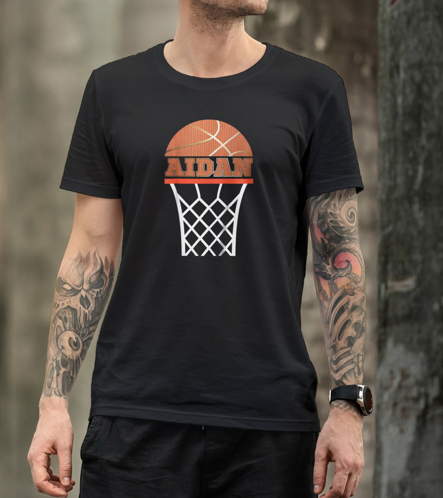 Basketball Hoop Design Custom Name Aidan Kids T-Shirt