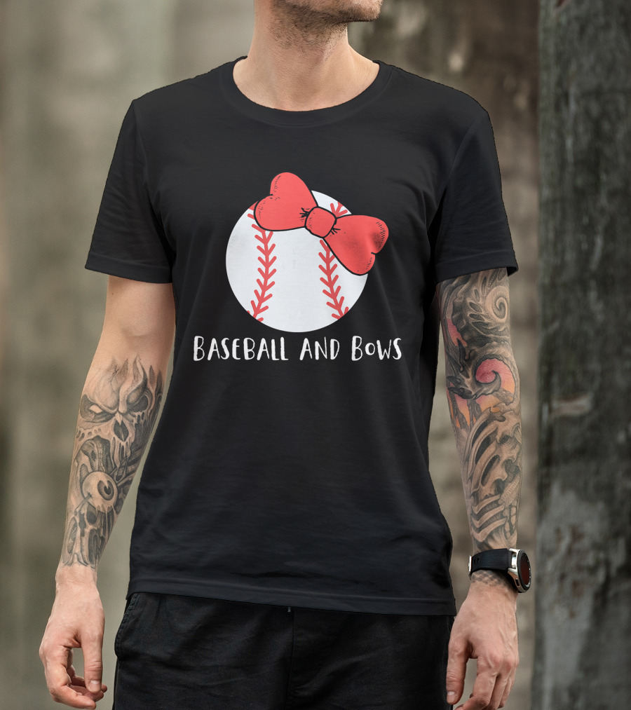 Baseball And Bows With Red Stitching And Bow T-Shirt