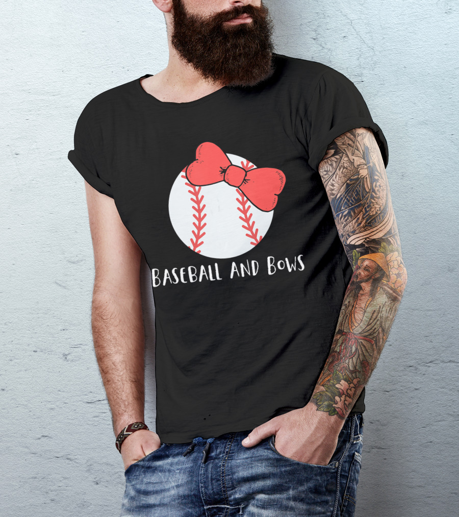 Baseball And Bows With Red Stitching And Bow T-Shirt