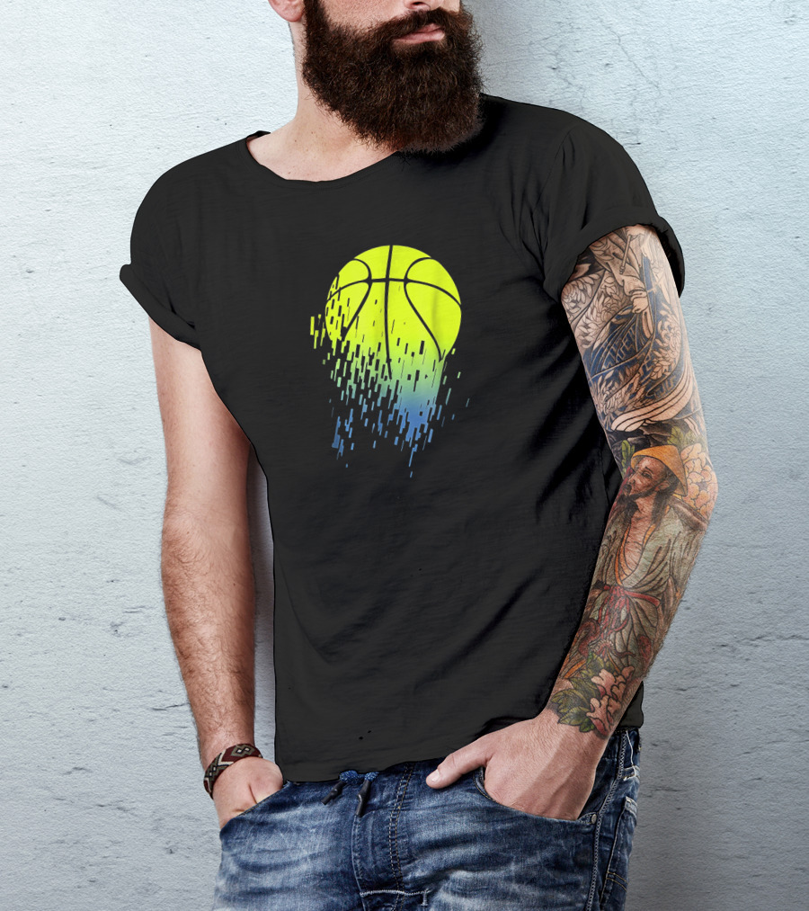 Disintegrating Neon Green Basketball Urban Pixel Burst T-Shirt