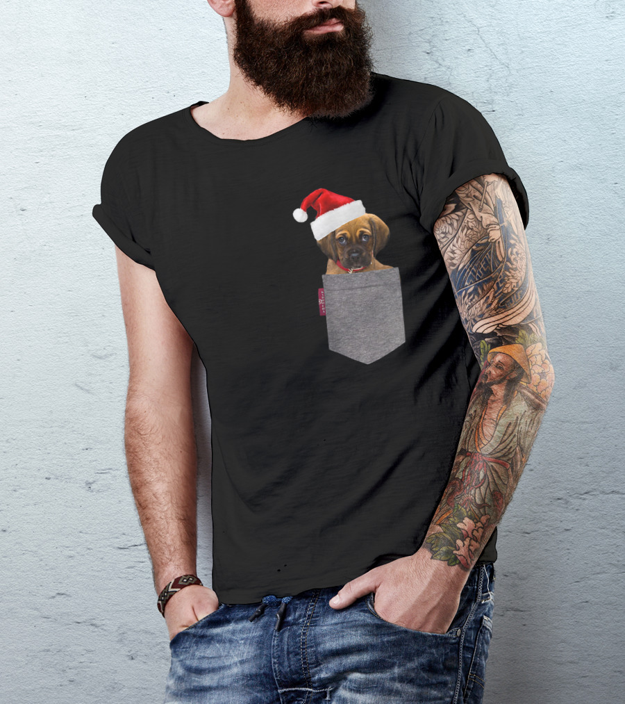 Santa Hat Funny Puggle In A Pocket Cute Beagle Pug T-Shirt