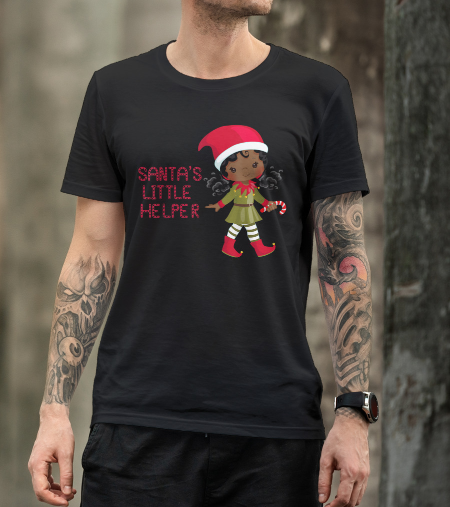 Santa's Little Helper African American Girl T-Shirt