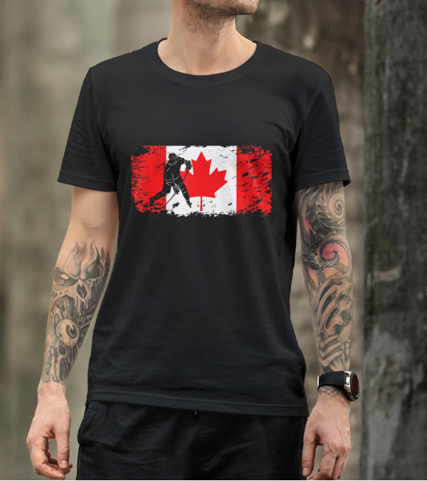 Canada Flag Ice Hockey Player Costume Canadi Maple Leaf Hockey Player T-Shirt