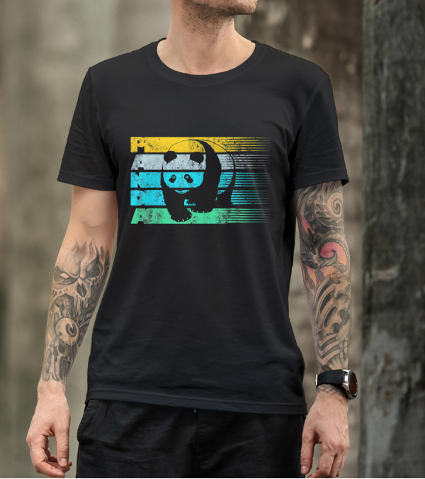 Cool Panda Bear Vintage Striped Panda T-Shirt