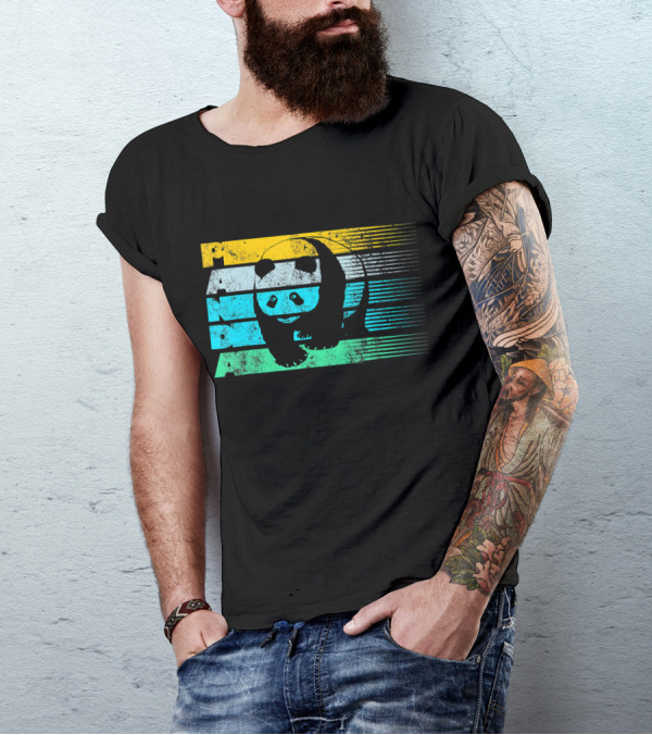 Cool Panda Bear Vintage Striped Panda T-Shirt