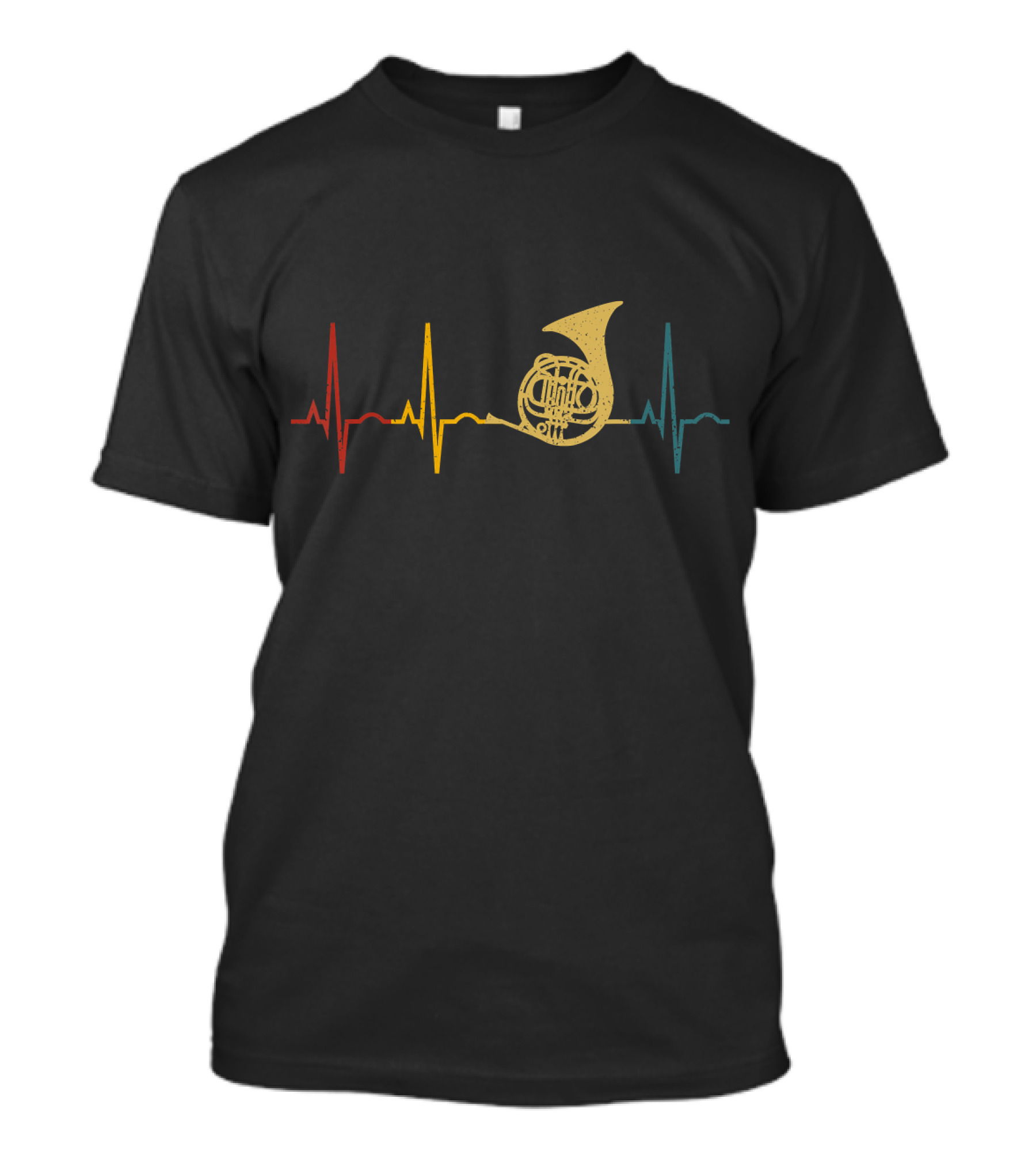 French Horn Lover Vintage Heartbeat Music T-Shirt