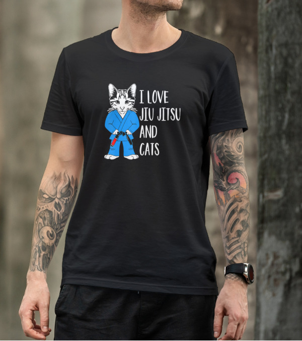 I Love Jiu Jitsu And Cats BJJ MMA Martial Arts Cat T-Shirt