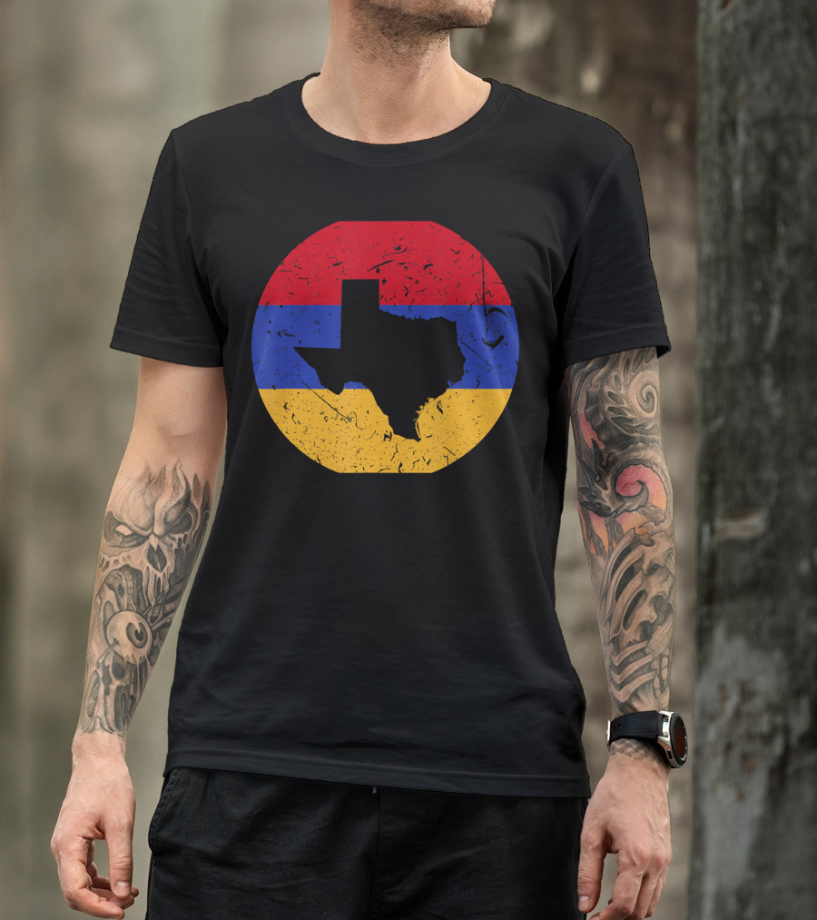Proud Texan Armenian Heritage With Texas State Silhouette On Armenian Flag Colors T-Shirt
