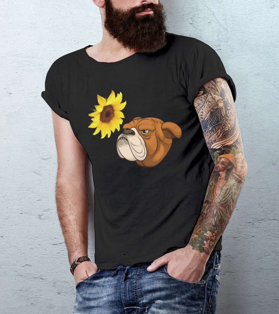 Sunflower Bulldog Hippie Girls English T-Shirt