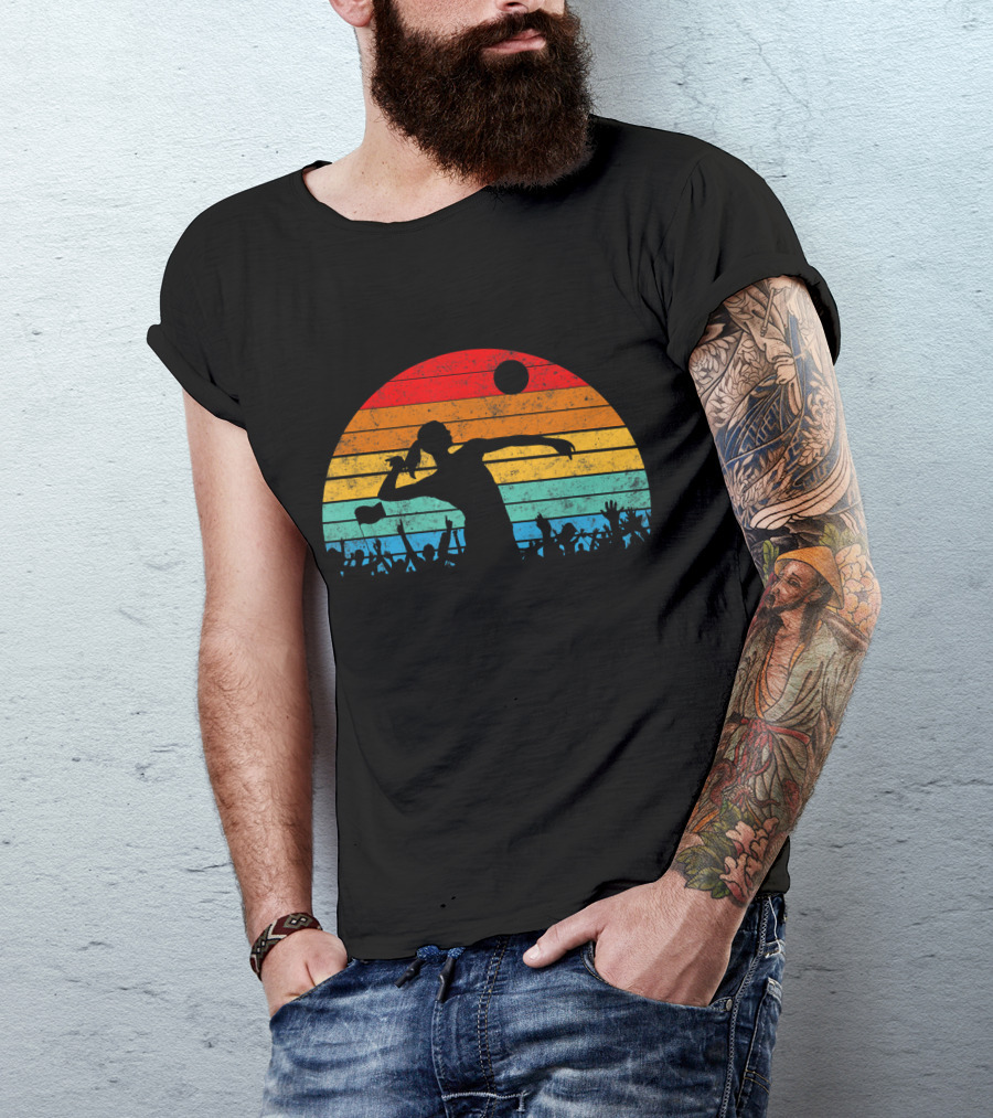 Volleyball Teen Girls Vinta Retro Sunset Silhouette Crowd T-Shirt