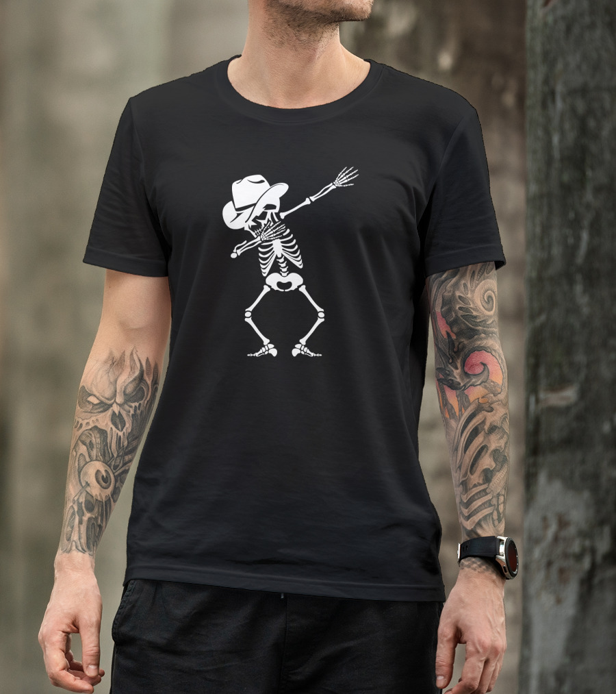 Dabbing Skeleton Cowboy Hat Skull Halloween Dance T-Shirt