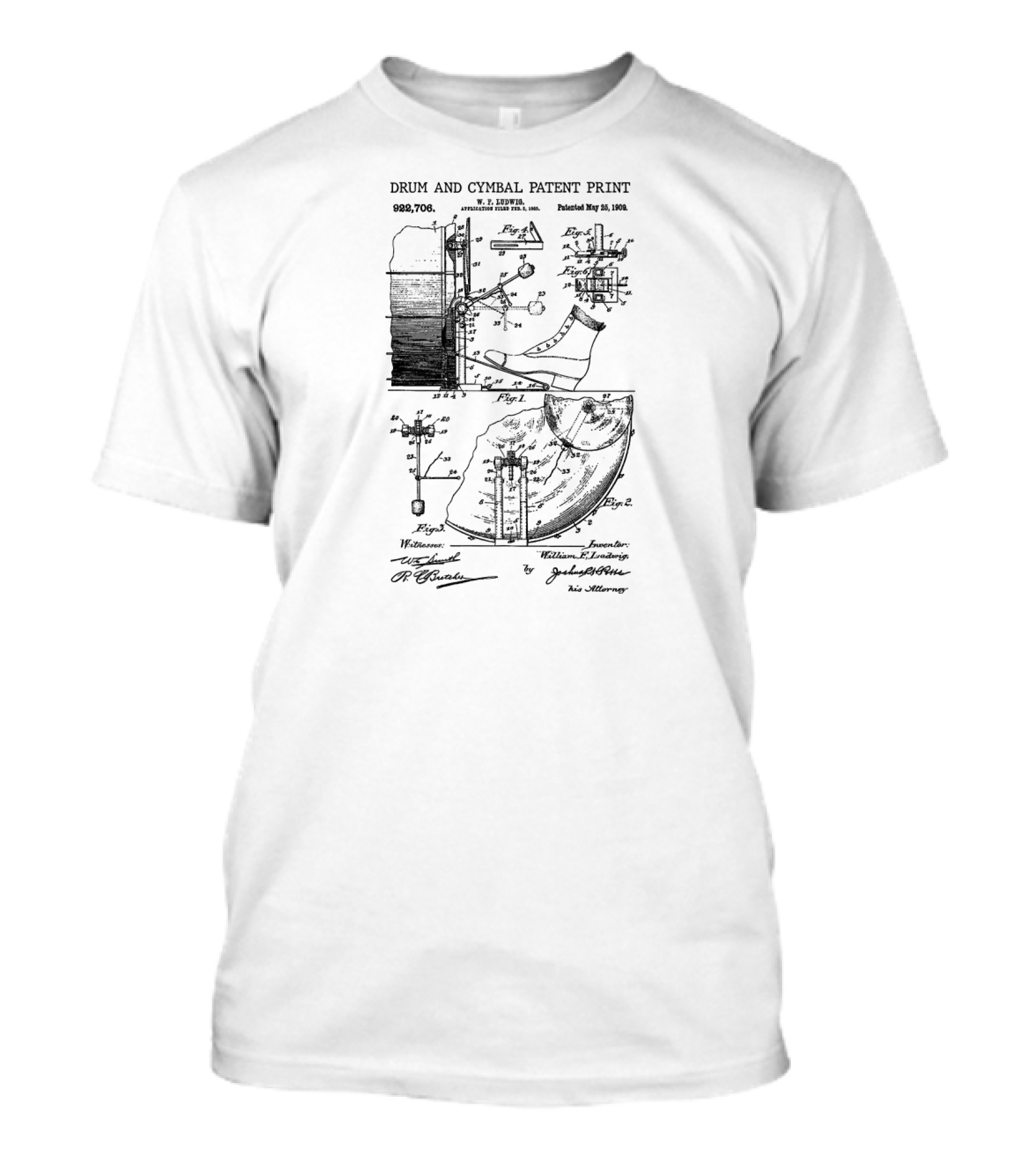 Drum And Cymbal Patent Print 1909 Vintage T. Rork Patent 989708 May 23 1911 T-Shirt
