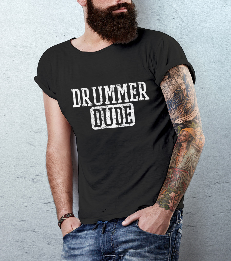 Drums Drummer Dude Vintage Style Textured Music T-Shirt