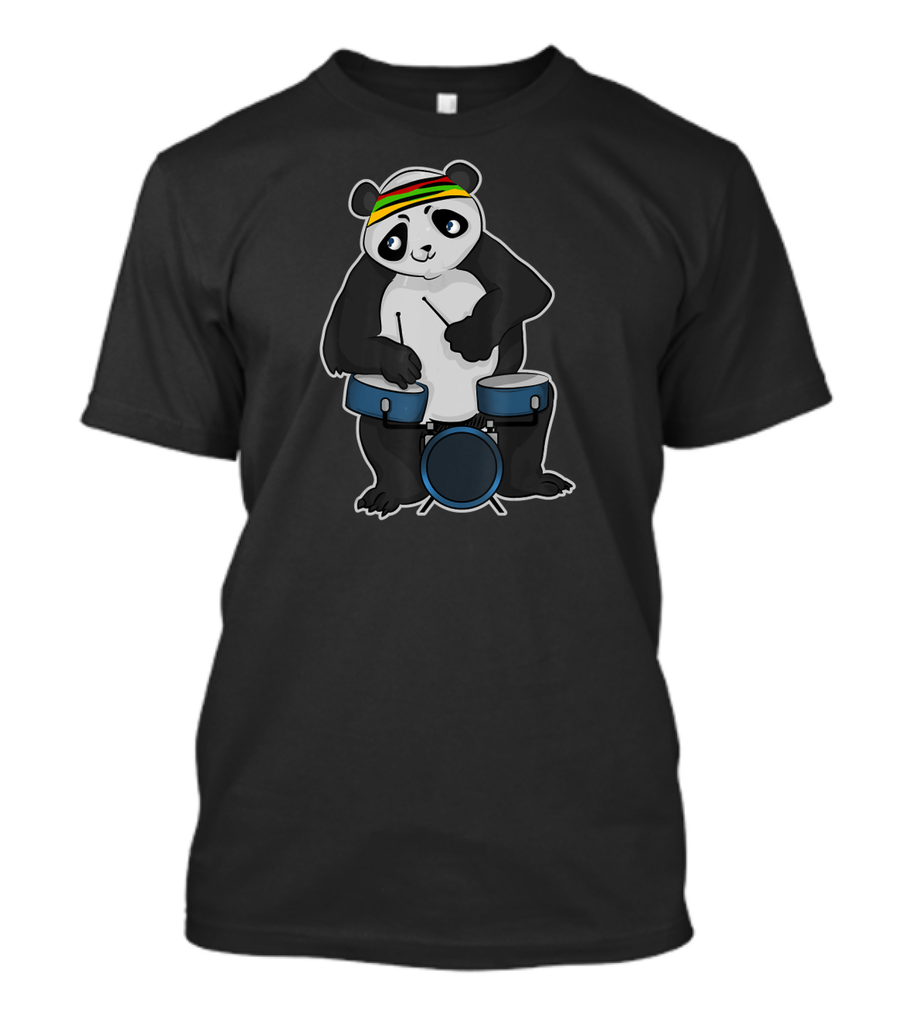 Panda Drummer Animal Drum Band Musician With Headband Playing Drums T-Shirt
