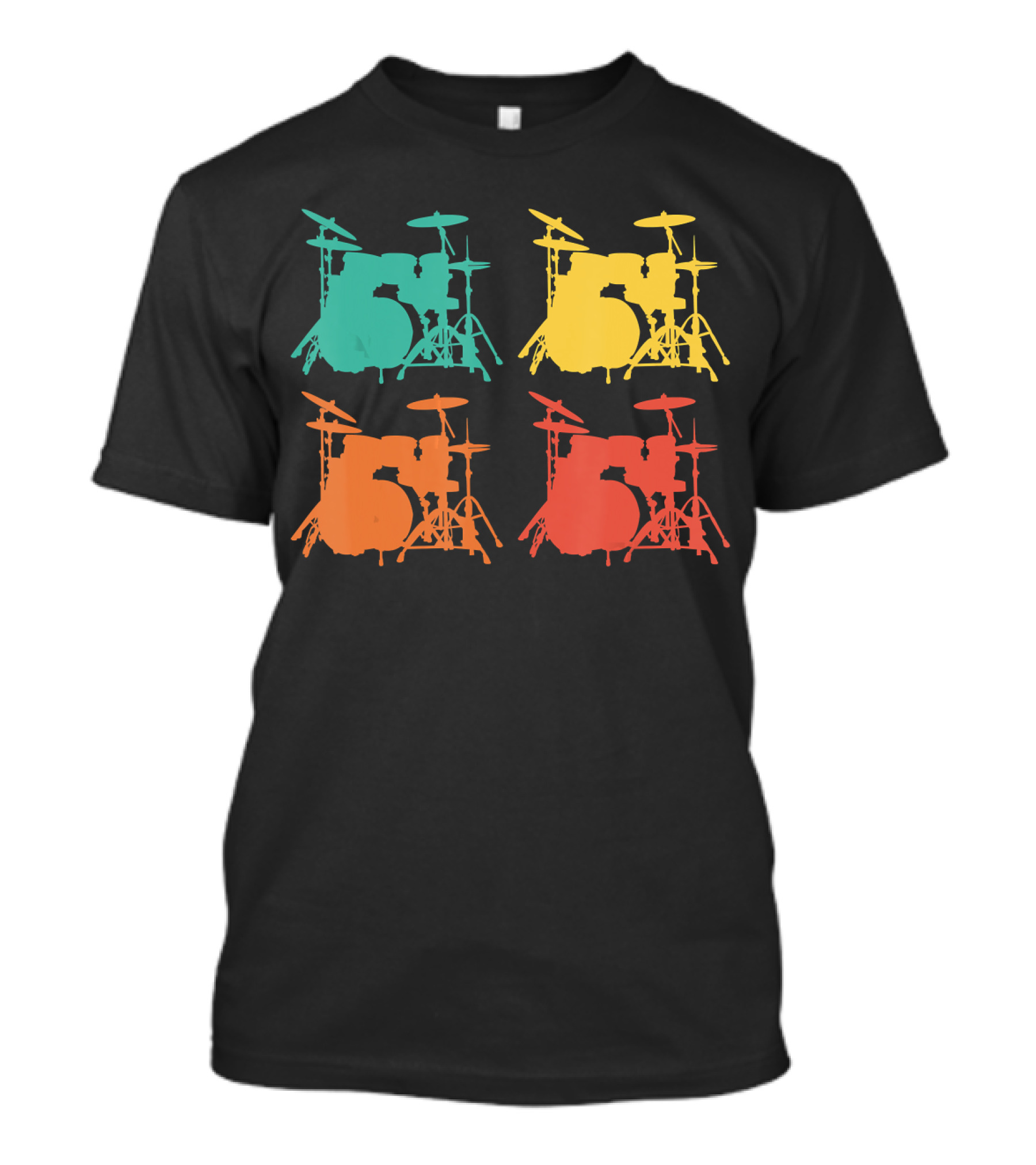 Retro Drums Musician Drum Instrument Silhouette Multicolor T-Shirt