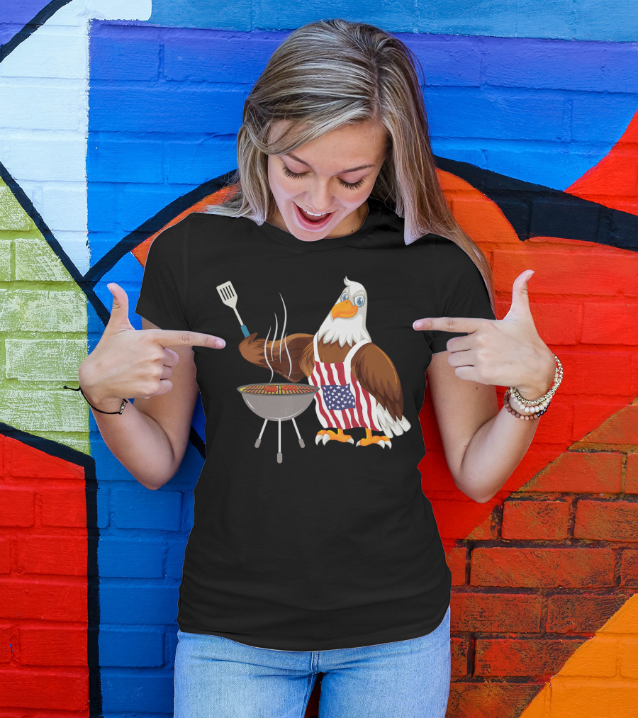 4th Of July Bald Eagle Grilling BBQ Barbecue With American Flag Apron T-Shirt