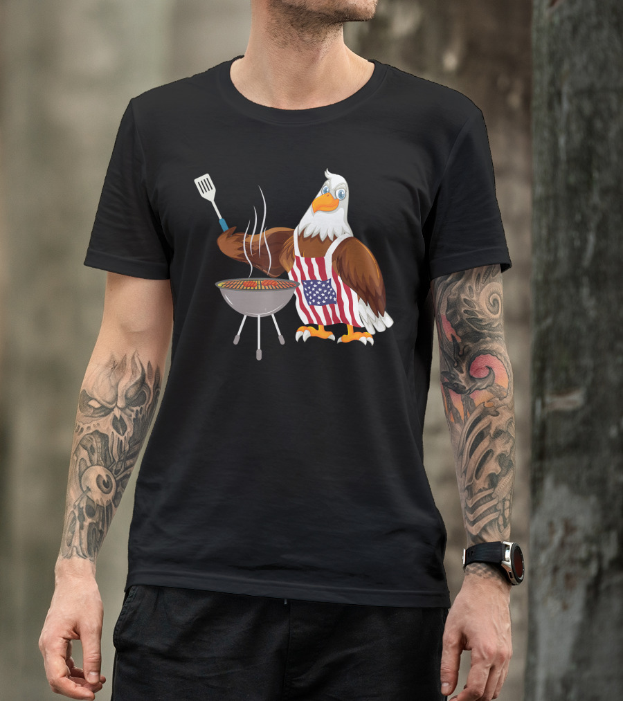 4th Of July Bald Eagle Grilling BBQ Barbecue With American Flag Apron T-Shirt