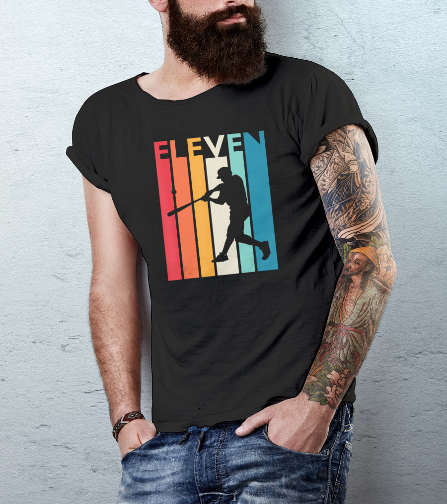 ELEVEN Vintage Baseball Silhouette Retro T-Shirt