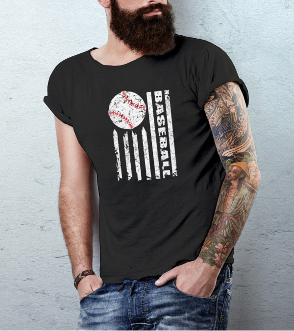 American Flag Baseball USA Flag July 4th Patriot Stripes T-Shirt
