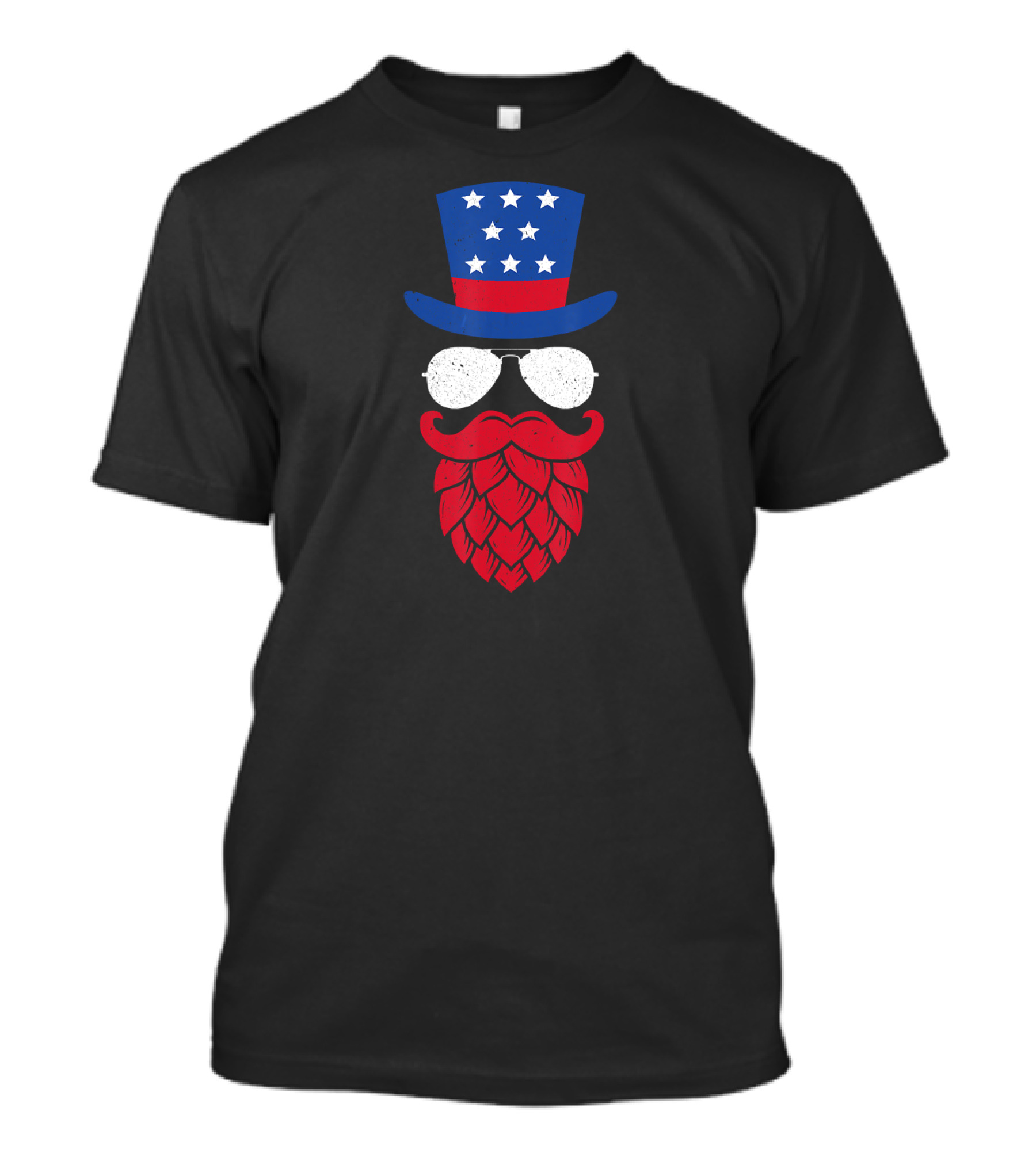 American Flag Top Hat Glasses Beard Hop 4th Of July T-Shirt